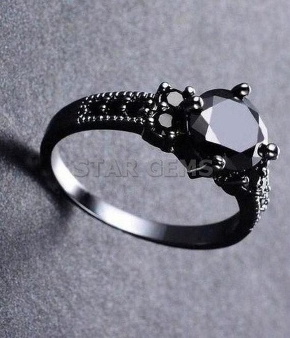 Natural Black Onyx Gemstone Ring Black Rhodium 925 Sterling