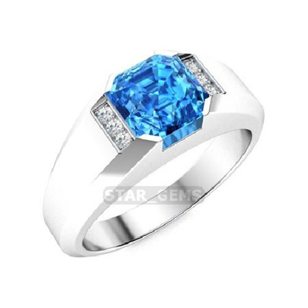 Solid 925 Sterling Silver Men's Ring With Blue Topaz Stone - View #8