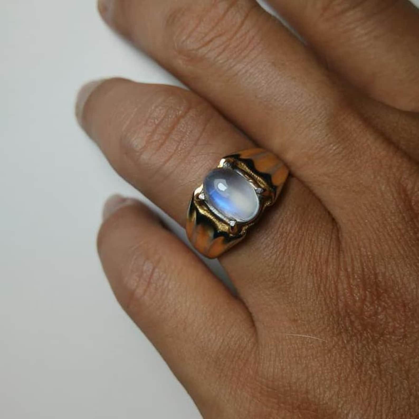 Natural Rainbow Moonstone Ring Men's Engagement Ring 925 Etsy