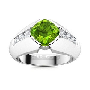 Green Peridot Ring, 925 Sterling Silver Ring, Men Engagemnt Ring, August Birthstone Ring, Wedding Ring, Personalized Gift For Him