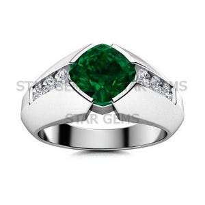 Green Emerald Men&#39;s Engagement Ring, 925 Sterling Silver Ring, Anniversary Ring, May Birthstone Promise Ring, Antique Personalised Ring Gift