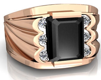 Anello in argento placcato oro 14k con onice nero, anello regalo di San Valentino per uomo, anello di fidanzamento per matrimonio, anello da cocktail per uomo, regalo personalizzato per lui