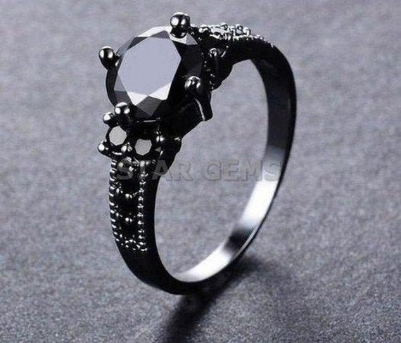 Natural Black Onyx Gemstone Ring Black Rhodium 925 Sterling