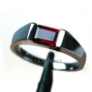 Natural Garnet Gemstone Ring, 925 Sterling Silver Ring, AAA Quality Garnet Men&#39;s Ring, Statement Ring, Wedding Anniversary Gift for Men