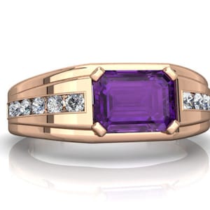 Anel masculino de ametista natural, joia feita à mão em prata esterlina 925, anel de ouro 14k, anel com pedra de nascimento de fevereiro, presente de aniversário para ele