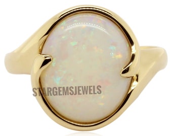 Natural Opal Women's Ring/ 925 Sterling Silver Gold plated Ring/ Multi Fire Opal Ring/ Oval Cabochon Ring/ Wedding Ring/ Gift Four Her