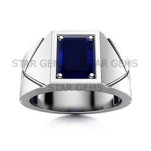 Natural Sapphire Men&#39;s Ring, 925 Sterling Silver Ring, Wedding Band Ring, September Birthstone Ring, Anniversary Personalized Gift For Him