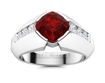 Anel masculino com rubi verdadeiro, em prata de lei 925, ideal para casamento e noivado, com rubi de qualidade AAA e perfeito para presentear em aniversários e no Dia dos Namorados.