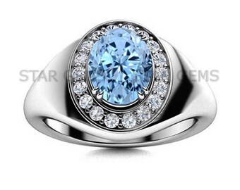 Natural Aquamarine Ring, 925 Sterling Silver Ring, Men Statment Cocktail Ring, Wedding Engagement Ring, Anniversary Gift for Father's