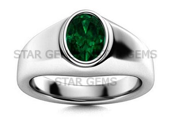 Vintage Emerald Men's Ring, May Birthstone Wedding Promise Ring, Solid 925 Sterling Silver Ring, Anniversary Personalised Gift For Him