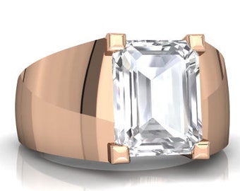 Anillo de topacio blanco natural para hombre, plata chapada en oro de 14 k, anillo de compromiso, regalo de aniversario o cumpleaños, anillo de regalo personalizado.