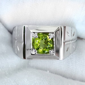 Peridot Men&#39;s Ring, Wedding Engagement Ring, 925 Sterling Silver Ring, Anniversary Ring, AAA Quality Ring, Personalised Gift For Men