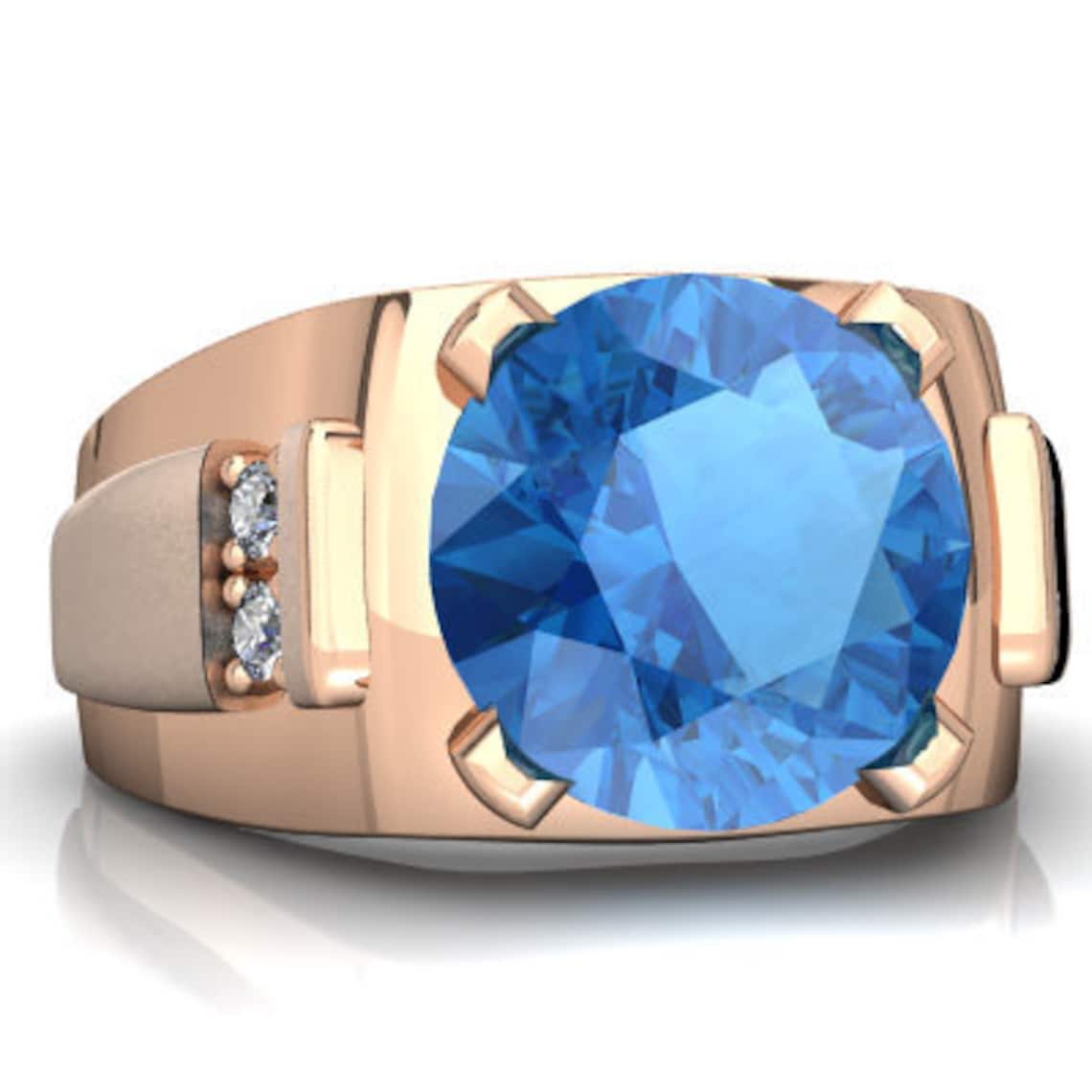 Natural Blue Topaz Men's Ring in Solid 925 Sterling | Etsy