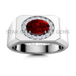 Natural Garnet Men&#39;s Ring, 925 Sterling Silver Statement Ring, January Birthstone Ring, Wedding Promise Ring, Anniversary Personalised Gift