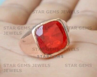Anello con pietra preziosa rubino di qualità AAA, anello da uomo in argento placcato oro 14k, anello importante, anello con sigillo nuziale, regalo di anniversario con incisione per lui