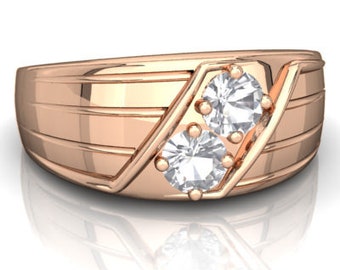 Anillo de topacio blanco, anillo de plata chapado en oro de 14k para caballero, anillo de topacio hecho a mano, anillo de regalo de cumpleaños para hombre, anillo personalizado para hombre, anillo de boda