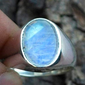 Natural Rainbow Moonstone Ring for Men, Solid 925 Sterling Silver Moonstone Jewelry Ring, Promise Ring,Anniversary Personalized Gift for Him
