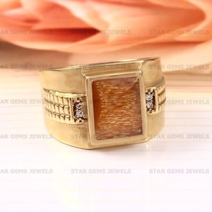 Natural Sunstone Men&#39;s Ring, 14k Gold Plated Silver Ring, AAA Quality Golden Sunstone Ring, Wedding Primise Ring, Personalized Gift For Him