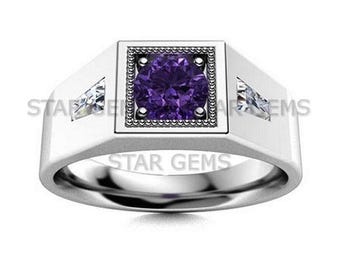 Natural Amethyst Gemstone Ring, 925 Sterling Silver Men's Ring, AAA+Quality Amethyst Ring, Wedding Engagement Ring, Anniversary Gift For Men