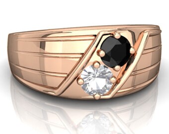Anello da uomo in vero onice nero e topazio bianco, anello in argento placcato oro 14k, anello importante, anello di fidanzamento, regalo personalizzato per uomo