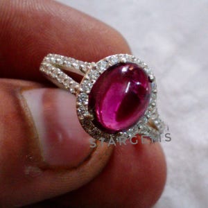 Rhodolith Granat Ring für Frauen, Hochzeit Verlobungsring, 925 Sterling Silber Ring, Rosa Granat Cabochon Ring, Geburtstag Geschenk für Sie