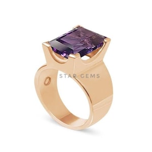 Anel de Ametista Natural para Homens, Anel com Pedra de Nascimento de Fevereiro, Anel de Prata Banhado a Ouro 14k, Anel com Pedra de Ametista de Qualidade AAA, Presentes de Aniversário