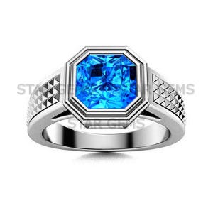 Swiss Blue Topaz Men&#39;s Ring, 925 Sterling Silver Ring, Wedding Engagement Ring, December Birthstone, Personalized Gift for Father Brother
