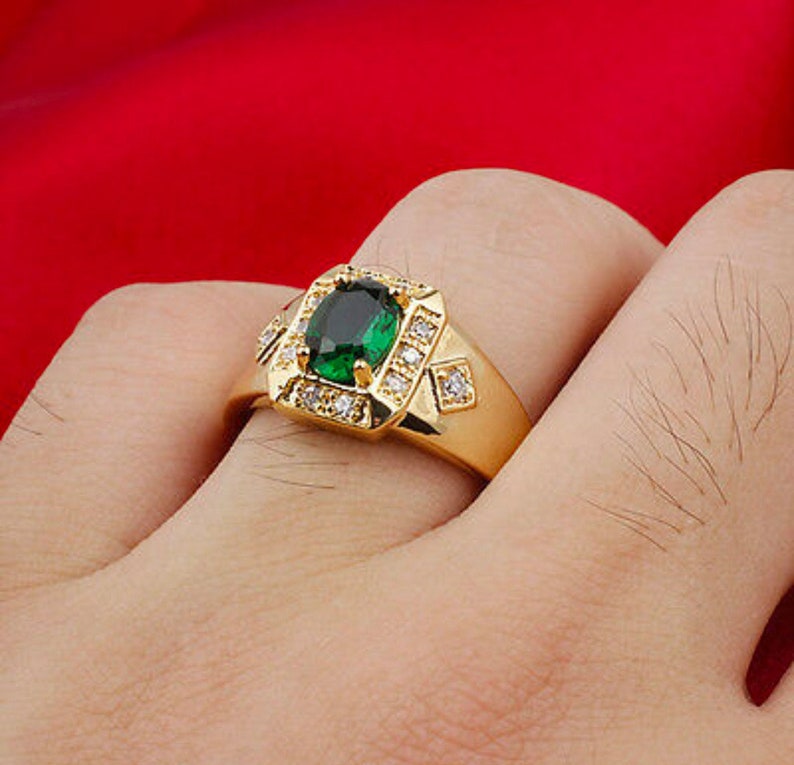 Lab Emerald Ring In 925 Stirling Silver Gold Platted Ring Etsy