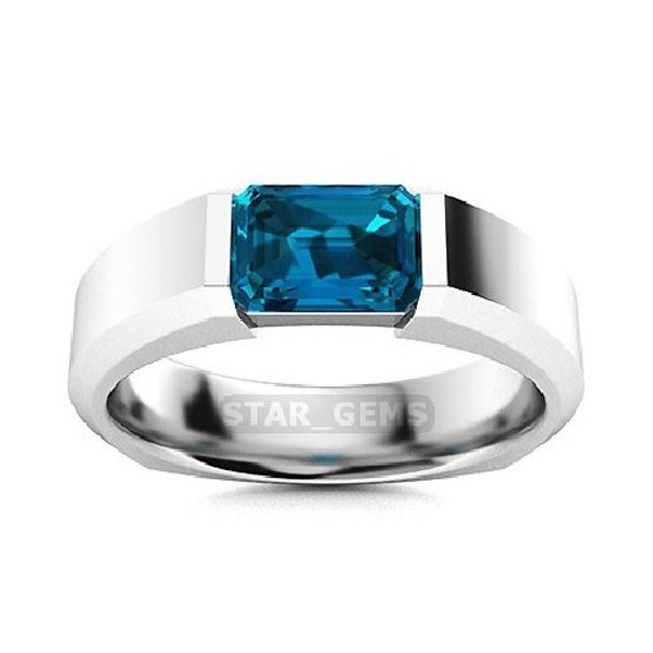 London Blue Topaz Men's Ring December Birthstone 925 Sterling Silver Ring AAA Quality Topaz Lab-Gemstone Ring Wedding Personalized Jewelry