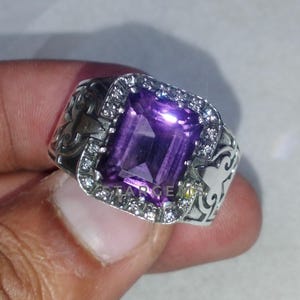 Anel masculino de ametista natural em prata esterlina 925, joia feita à mão, pedra de nascimento de fevereiro, presente de casamento, anel masculino com pedra preciosa de grau AAA