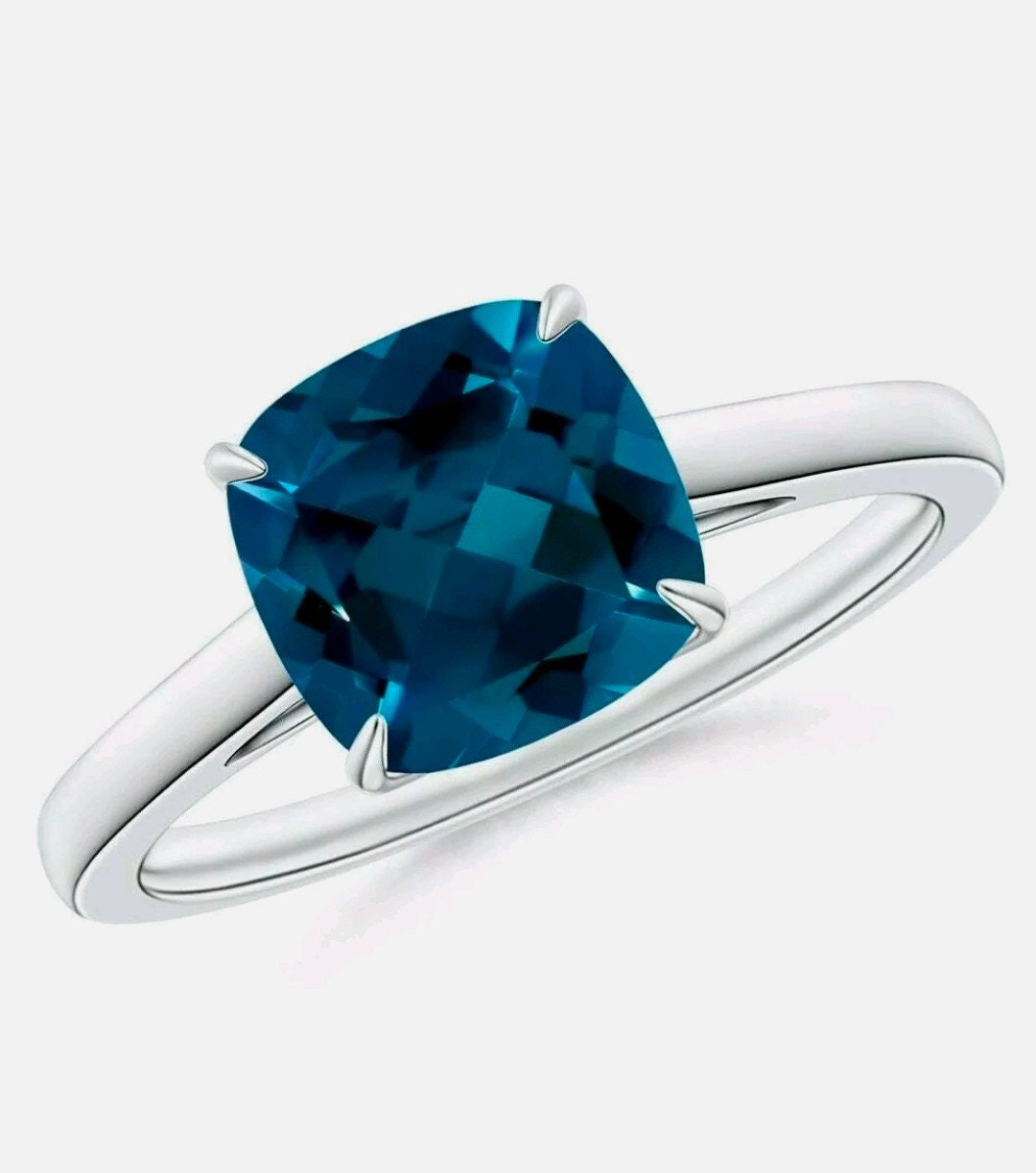 London Blue Topaz Ring, 925 Sterling Silver Ring for Women, Cushion Cut ...
