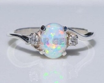 White Opal Ring, 925 Sterling Silver Ring, October Birthstone, AAA Quality Opal Gemstone Ring, Wedding Anniversary Birthday Gift For Her