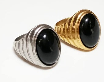 Anello da uomo in onice nera, anello in argento placcato oro 14 carati, anello di promessa, regalo di anniversario di matrimonio per padre, fratello e fidanzato.