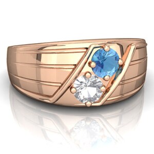 Blue Topaz Men&#39;s Ring, 14k Gold Plated Silver Ring, December Birthstone, Statement Ring, Wedding Anniversary Ring, Men Personalized Gift
