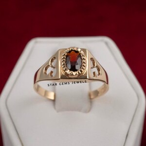 Natural Garnet Gemstone Ring, 14k Gold Plated Silver Ring, Garnet January Birthstone, Wedding Personalized Gift For Men&#39;s Handmade Jewelry