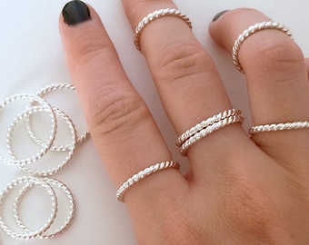 Sterling Silver Twisted Stacking Ring | Handmade Rope Braided Band | Minimalist Stackable Ring