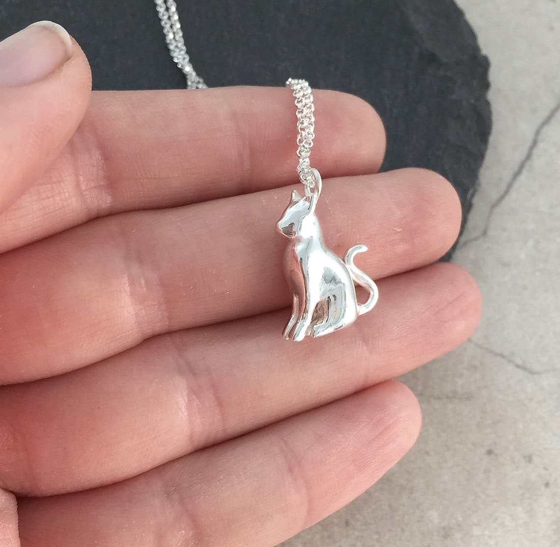 Cat Necklace Sterling Silver Cat Necklace Cat Sitting Etsy
