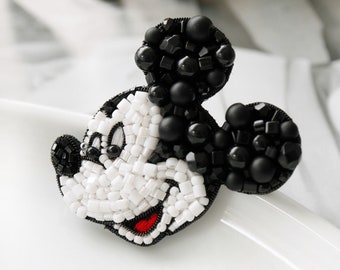 Mickey Mouse Beaded Brooch, Handmade Cartoon Character Portrait Pin, Unique Mickey Mouse Gift For Adult