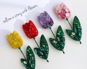 Tulpen Brosche, Perlen Brosche, Frühlingsblumen für Frauen, Handgemachtes Muttertagsgeschenk