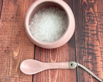 Ceramic salt pot with matching ceramic spoon, salt pig, kitchen accessories, ceramic gift, home ware, salt cellar, kitchenware