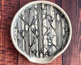 Ceramic spoon rest with tree design, decorative kitchen accessories, pottery gift, homeware, kitchenware, ceramic gift