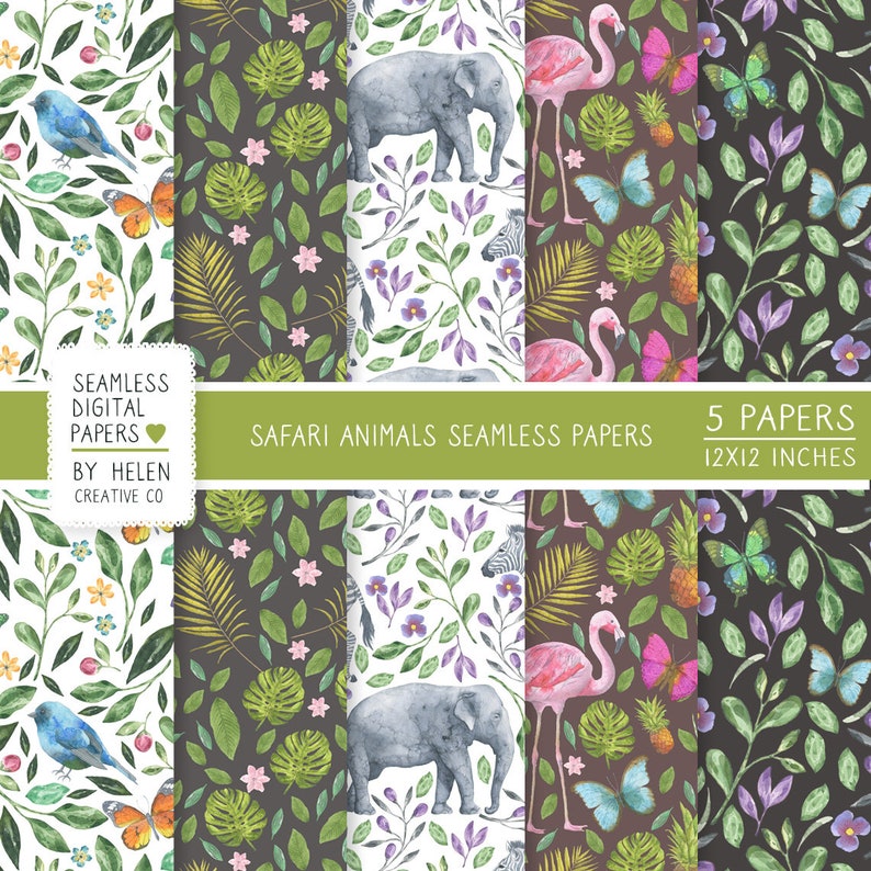 5 Safari Digital Papers Safari Paper Safari Printable Paper | Etsy