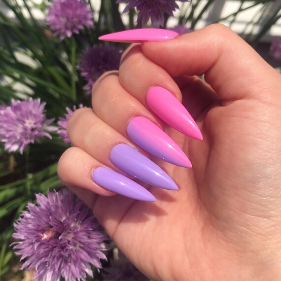 Purple Pink Vertical Ombre Press On Nails Etsy