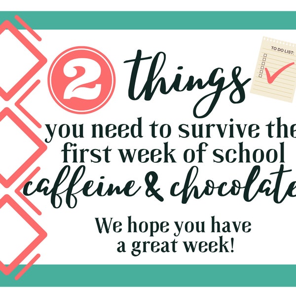 First Week of School Survival Gift Tag, Teacher Gift from Students, College Student Gift, Administration Gift, PTA/PTO Gift for Teachers