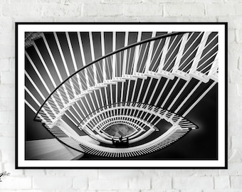 Spiral staircase Wall Art | Staircase Art print | Black and white Wall Art| Digital Download|Architecture Print| Staircase Poster | Abstract