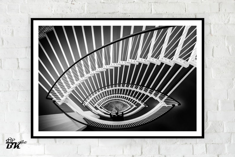 Spiral Staircase Wall Art Staircase Art Print Black and White Wall Art