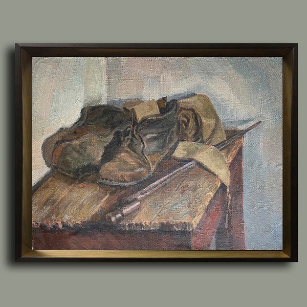 Painting military Ukrainian vintage original oil painting Army boots Ukrainian art War painting Ukrainian artist Tkachenko Evgeniy