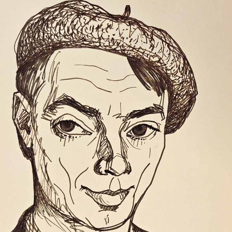 Vintage Drawing Ink Man Handmade Portrait, Original 1972 Sketch Framed ...