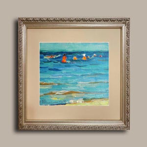 Paisaje de río azul - Pintura al óleo original / Arte mural natural / Regalo para amantes de la naturaleza / Escena de río / Artista ucraniano Tkachenko Evg