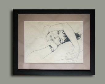 Woman portrait Ukrainian art Minimalist drawing Ukrainian old drawing Vintage portrait sketch Ukrainian artist Tkachenko Evgeny